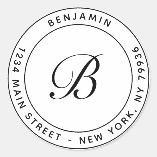 Sticker Rond Élégant Monogramme Circulaire Adresse de retour Bl (Devant)