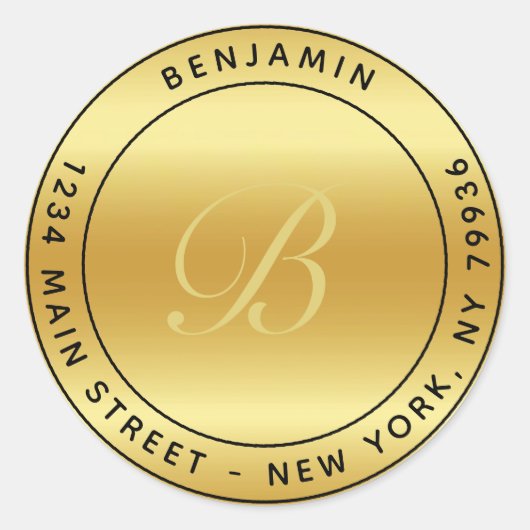 Sticker Rond Élégant Monogramme Circulaire Adresse de retour Or (Devant)