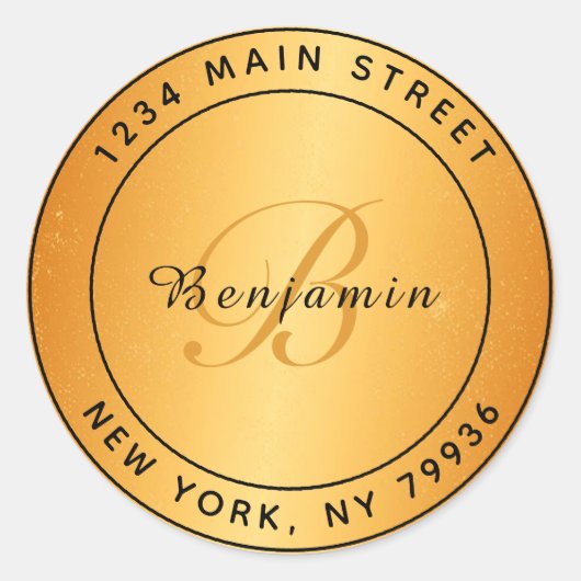 Sticker Rond Élégant Monogramme Circulaire Adresse de retour Or (Devant)