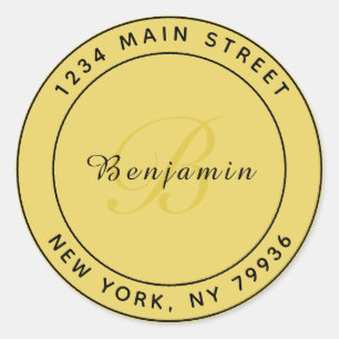 Sticker Rond Élégant Monogramme Circulaire Adresse de retour Or