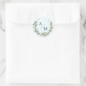 Sticker Rond Élégant, monogramme, couronne d'eucalyptus (Sac)
