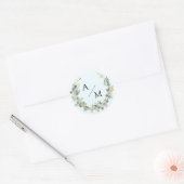 Sticker Rond Élégant, monogramme, couronne d'eucalyptus (Enveloppe)