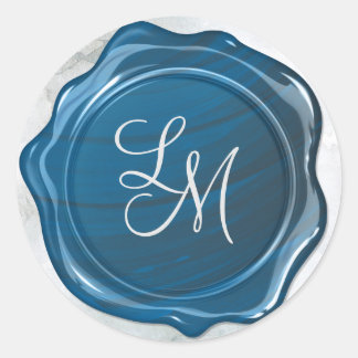 Sticker Rond Élégant Monogramme de cire bleu brillant