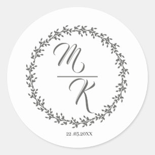 Sticker Rond Élégant, monogramme de couronne