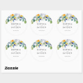 Sticker Rond Élégant monogramme de mariage floral jaune blanc (Feuille)
