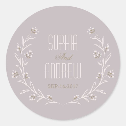 Sticker Rond Élégant monogramme de mariage rustique lilas flora (Devant)
