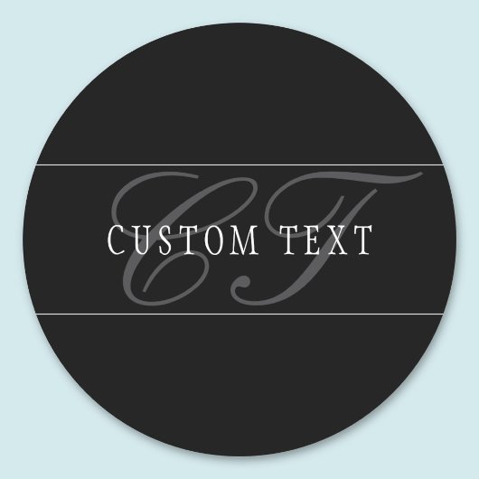 Sticker Rond Élégant monogramme de script modifiable noir gris