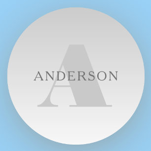 Sticker Rond Élégant monogramme dégradé gris argent faux