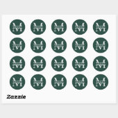 Sticker Rond Élégant Monogramme et nom Emerald Green Personnali (Feuille)
