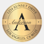 Sticker Rond Élégant Monogramme Faux Gold Black Adresse de reto (Devant)