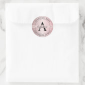 Sticker Rond Elégant Monogramme Faux Rose Gold & Black Adresse (Sac)