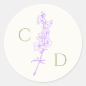 Sticker Rond Élégant Monogramme Fleur de Lavande Delphinium Flo (Devant)