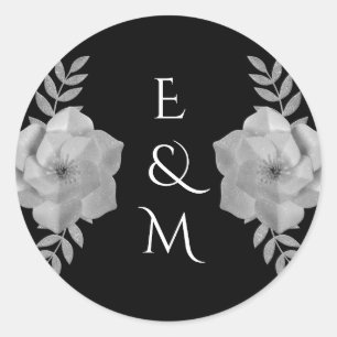 Sticker Rond Élégant Monogramme Floral Mariage Parties scintill