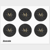Sticker Rond Élégant Monogramme Floral Or Noir (Feuille)
