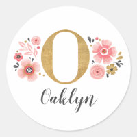 Élégant Monogramme floral rose initial Lettre or O