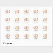 Sticker Rond Élégant Monogramme floral rose initial Lettre or P (Feuille)