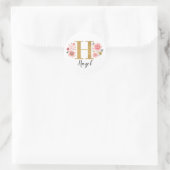 Sticker Rond Élégant Monogramme Floral Rose Lettre initiale H (Sac)