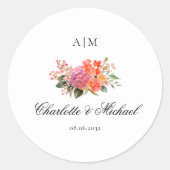 Sticker Rond Élégant Monogramme Floral Script Mariage (Devant)