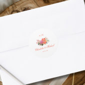 Sticker Rond Élégant Monogramme Floral Script Mariage