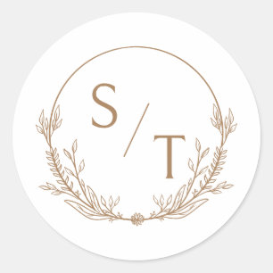Sticker Rond Élégant Monogramme Floral Simple