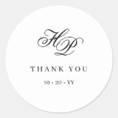 Sticker Rond Élégant Monogramme initial Mariage noir et blanc (Devant)