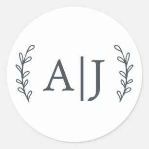 Sticker Rond Élégant Monogramme Initiales Mariage Adresse de re