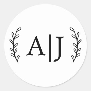 Sticker Rond Élégant Monogramme Initiales Mariage Adresse de re