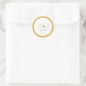 Sticker Rond Élégant Monogramme Initiales Mariage Couple Mustar (Sac)