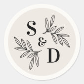 Sticker Rond Élégant monogramme léger à mariage neutre en ivoir (Devant)