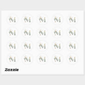 Sticker Rond Élégant Monogramme M Mariage Stationnaire Vert (Feuille)