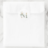 Sticker Rond Élégant Monogramme M Mariage Stationnaire Vert (Sac)