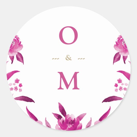 Sticker Rond Élégant monogramme Mariage chinois rose (Devant)