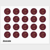 Sticker Rond Élégant monogramme | Mariage de Bourgogne (Feuille)