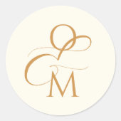 Sticker Rond Élégant monogramme | Mariage ivoire (Devant)
