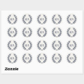 Sticker Rond Élégant Monogramme Mariage Marine Bleu (Feuille)
