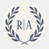 Sticker Rond Élégant Monogramme Mariage Marine Bleu (Devant)