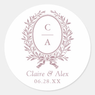 Sticker Rond Élégant Monogramme Mariage Mauve de poitrine de fe