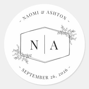 Sticker Rond Élégant Monogramme Mariage neutre
