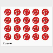 Sticker Rond Élégant Monogramme Mariage noir blanc rouge (Feuille)