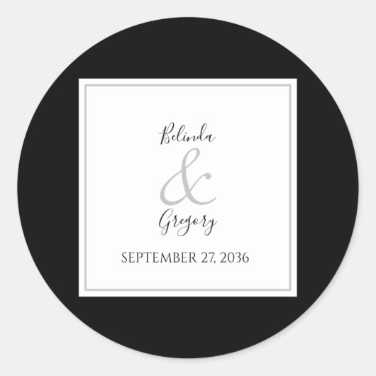 Sticker Rond Élégant Monogramme Mariage noir et blanc (Devant)