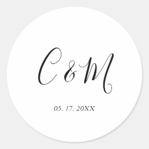 Sticker Rond Élégant Monogramme Mariage noir et blanc