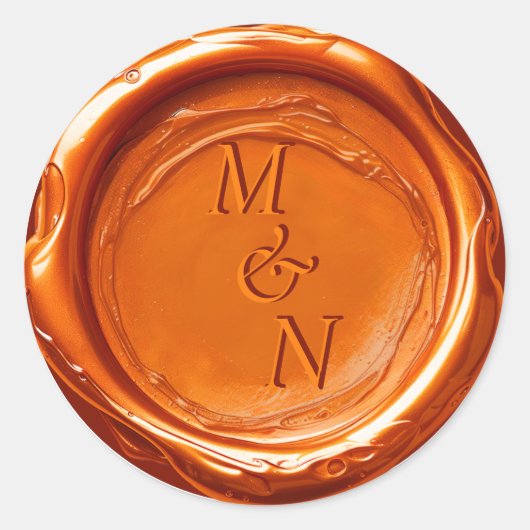 Sticker Rond Élégant Monogramme Mariage Orange Foncé (Devant)