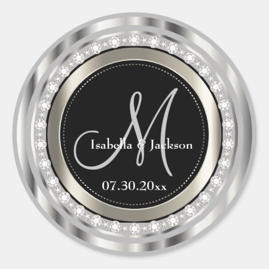 Sticker Rond Elégant Monogramme Mariage ou Anniversaire Design (Devant)