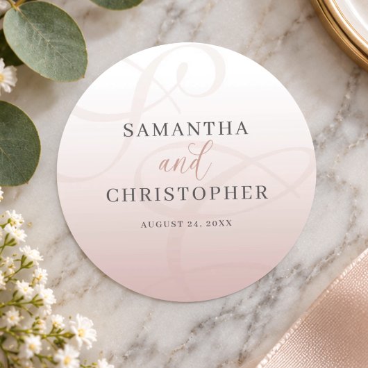 Sticker Rond Élégant Monogramme Mariage Script