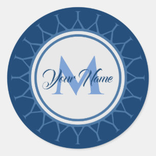 Sticker Rond Élégant monogramme marin intense!