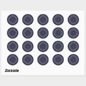 Sticker Rond Élégant Monogramme Marine Cuivre Blush Adresse Sce (Feuille)