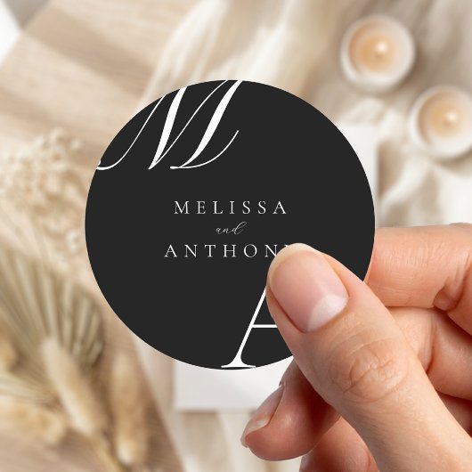 Sticker Rond Élégant Monogramme moderne minimaliste Mariage