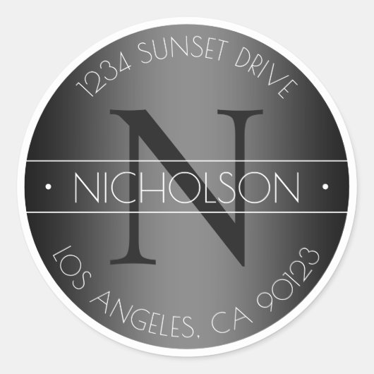 Sticker Rond Élégant Monogramme moderne noir & blanc (Devant)