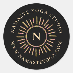 Sticker Rond Élégant Monogramme moderne Noir minimaliste Or