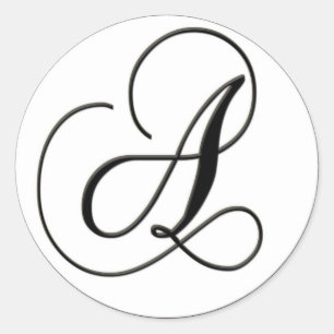 Sticker Rond Élégant Monogramme noir et blanc - A